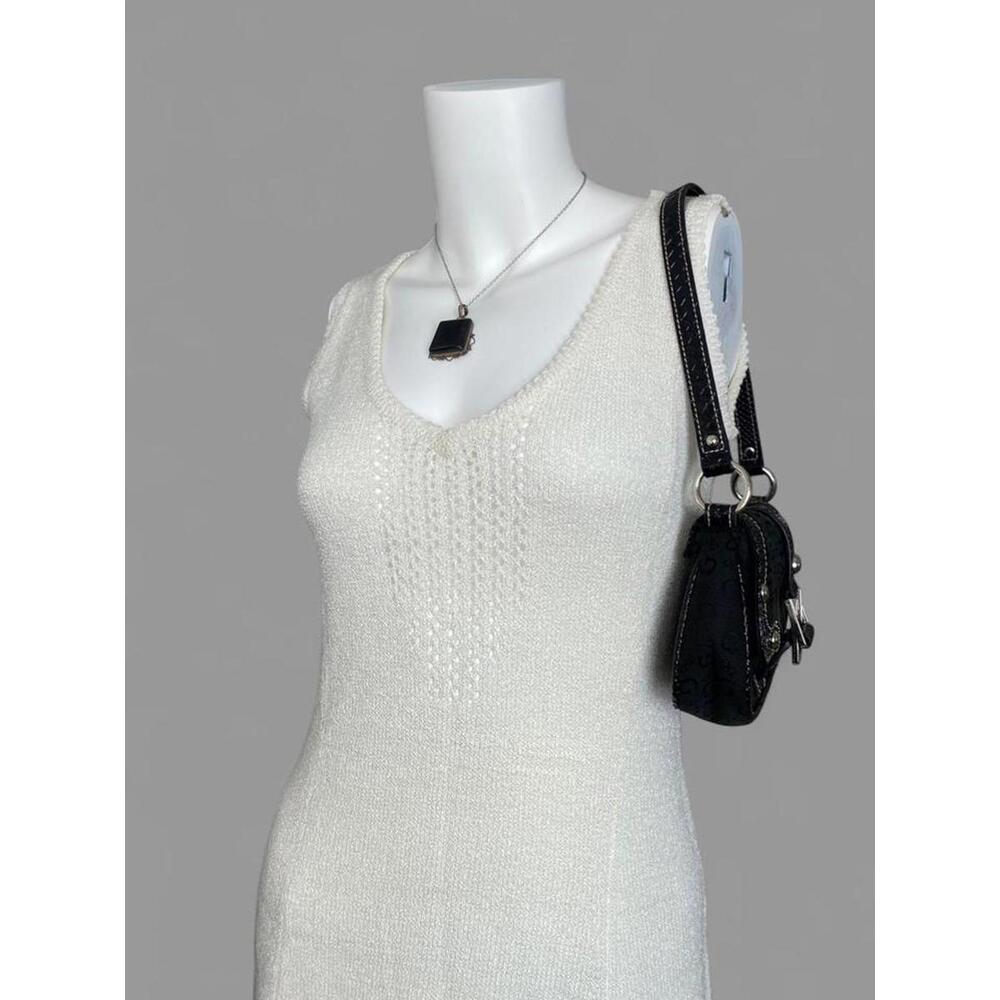 Vintage Cream V-Neck and Sleeveless Pointelle Knit Midi Dress! 🍨